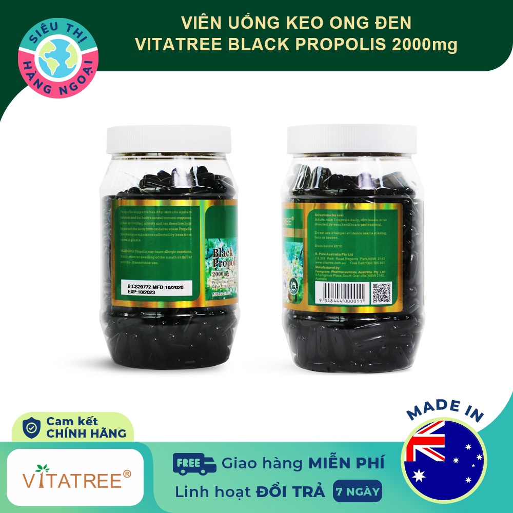 Viên uống tăng cường hệ miễn dịch keo ong đen Vitatree Black Propolis 2000 - Hộp 365 viên