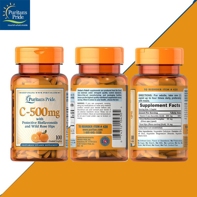  Viên Bổ Sung Vitamin C 500mg - 1000mg Puritan's Pride 100 viên