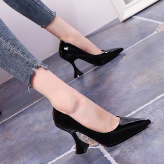 (order) giày cao gót da bóng gót loe thời trang 8cm