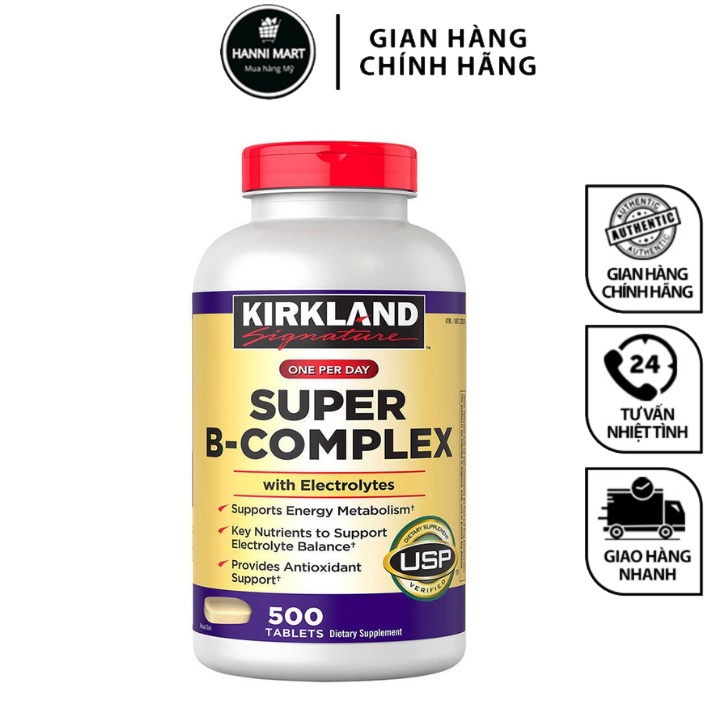 Viên Uống Super B-Complex With Electrolytes Kirkland 500 Viên