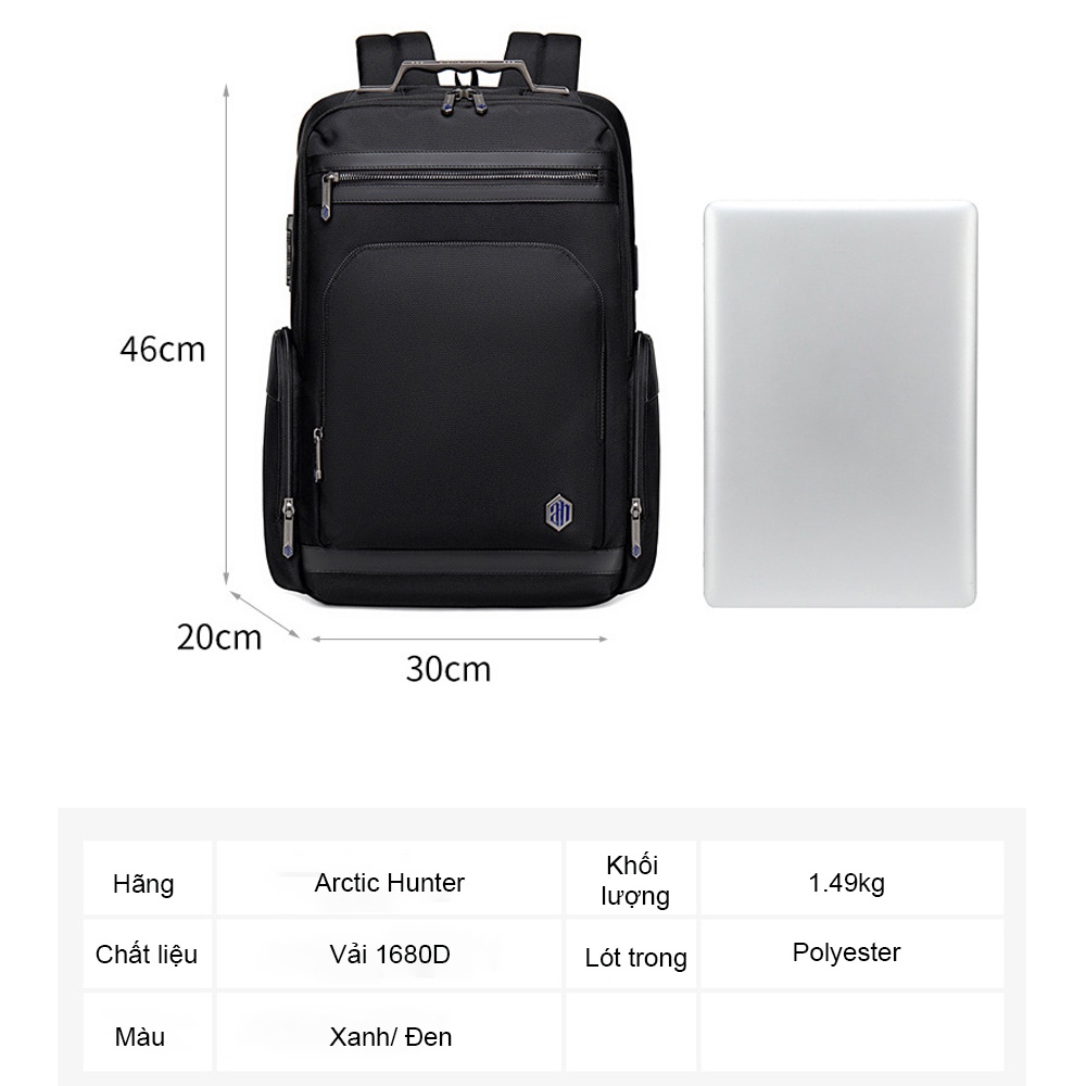 Balo laptop Arctic Hunter B00415  phong cách doanh nhân, siêu bền chống thấm nước