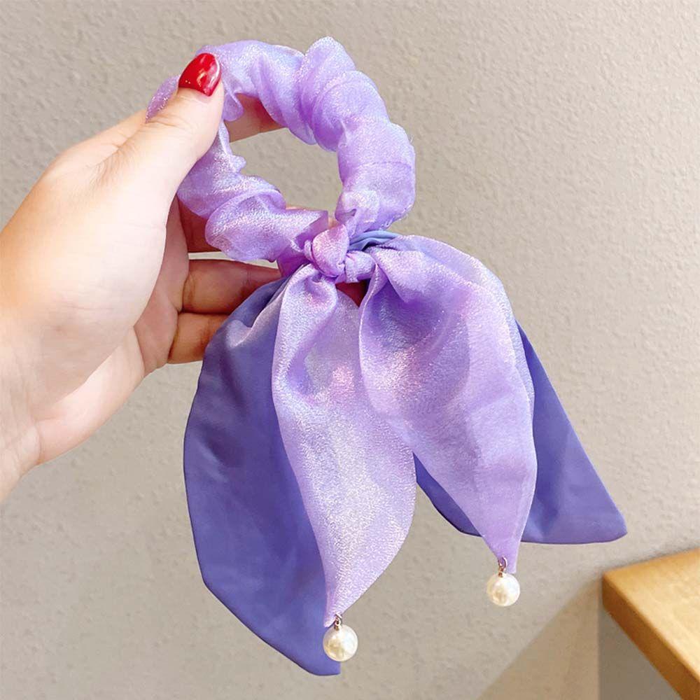 NICKOLAS Dây Cột Tóc Co Giãn Đính Nơ Màu Tím Phong Cách Vintage Cho Nữ