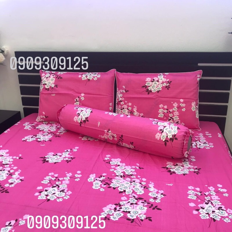Drap Thắng Lợi,ga giường cao cấp cotton 100%, chuẩn logo (mẫu Hoa anh đào hồng)