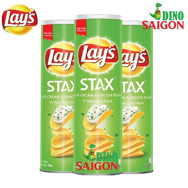 Bộ 3 hộp Bánh Snack Khoai Tây Lay's Stax Malaysia 160g Vị Kem Chua Hành