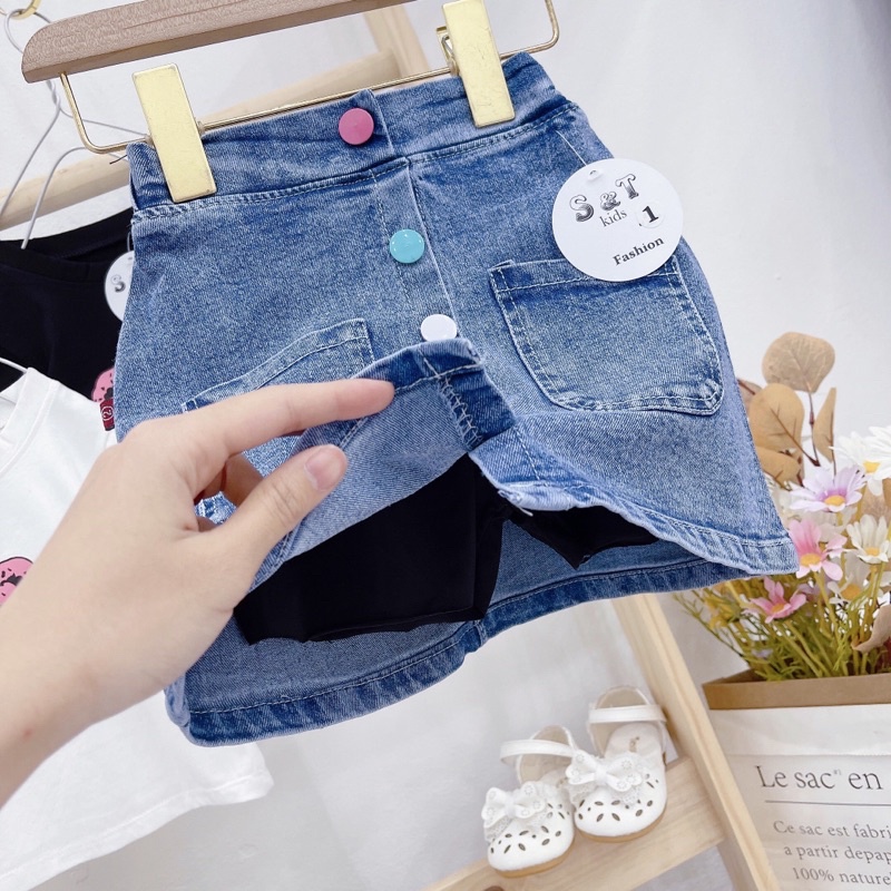 Bộ ENTIRE váy jeans cúc sành điệu cho bé gái