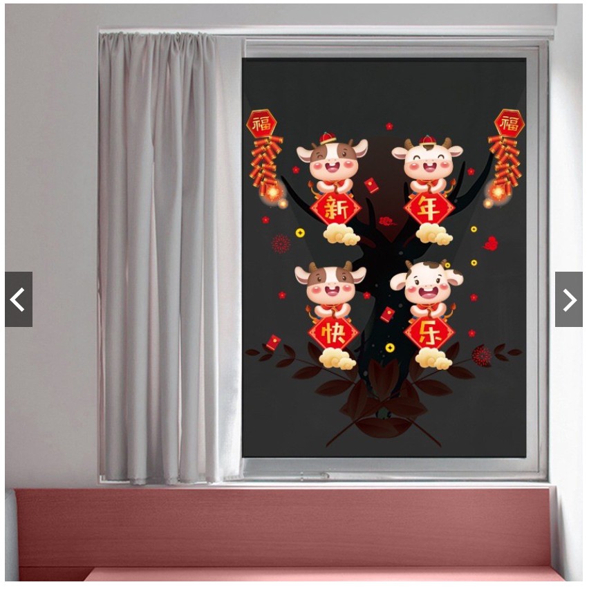 Decal dán tường Tết - 4 Trâu nhí mini đón xuân