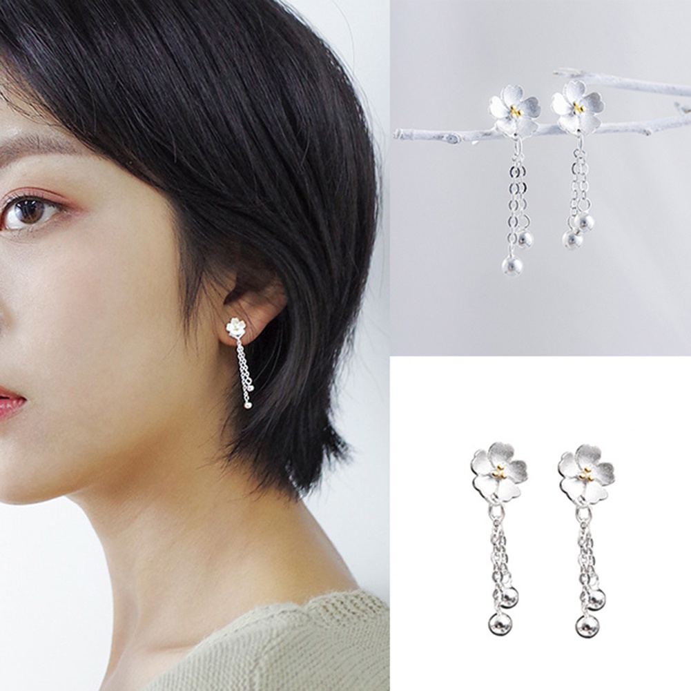 Khuyên tai hoa dáng dài tua rua thanh lịch cho nữ