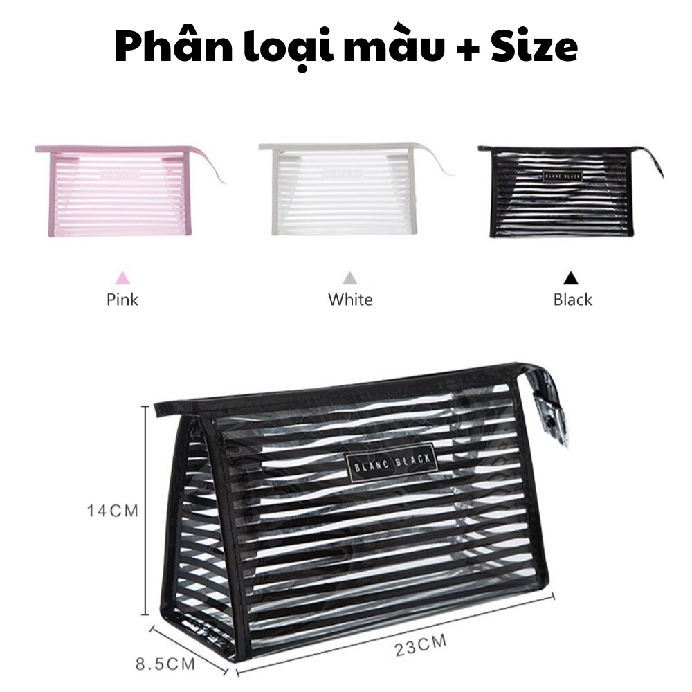 [Xukashop] Túi đựng mỹ phẩm du lịch đa năng trong suốt họa tiết kẻ sọc đựng đồ trang điểm tiện lợi