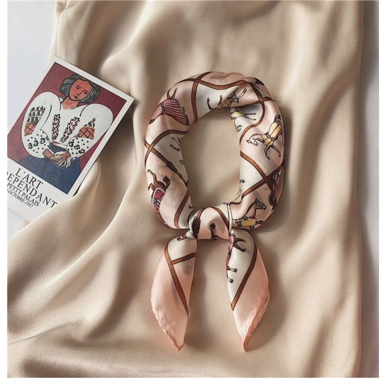 Khăn turban in hình con ngựa lụa mini size 53x53cm - Maben
