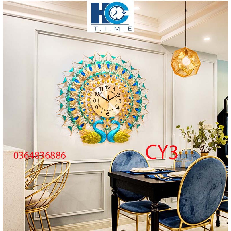 Đồng hồ treo tường trang trí chim công CY3 kích thước 70x70 cm