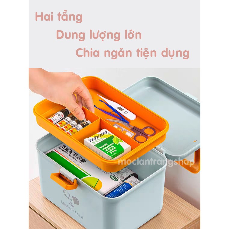 Tủ thuốc, Hộp đựng thuốc gia đình 2 tầng nhiều ngăn GLOSEN tiện lợi, size cỡ lớn tặng vỉ thuốc 6 ô, có khóa