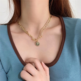 Dây Chuyền Hai Lớp Mặt Đồng Xu Phong Cách Retro