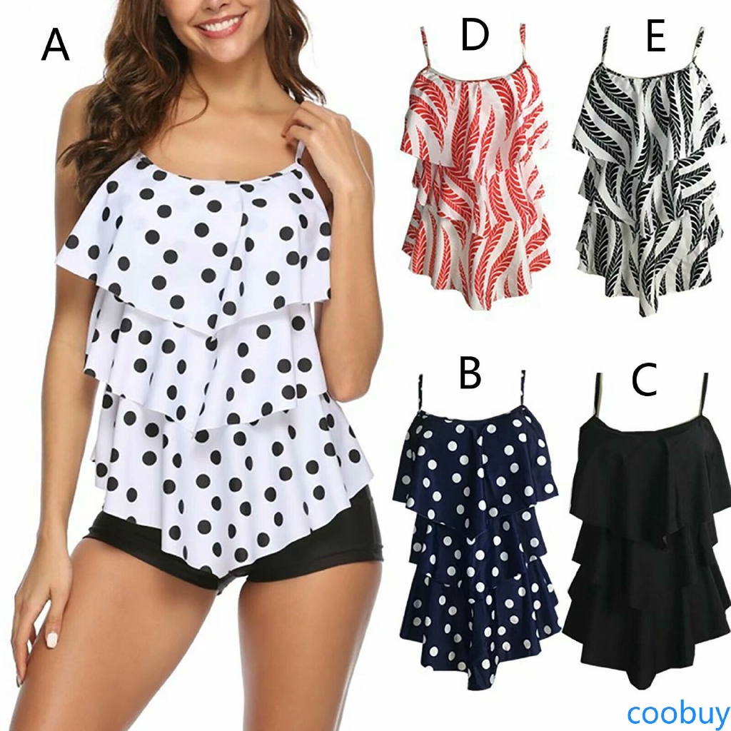 CB❤❤ Women Polka Dot Tankini Padded Swimwear Ruffle Sling Beach Tops Shorts Set | BigBuy360 - bigbuy360.vn