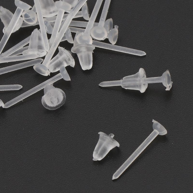 ✿INF✿50 Pairs Invisible Plastic Blank Earrings Pins Post with Silicone Earring Backs