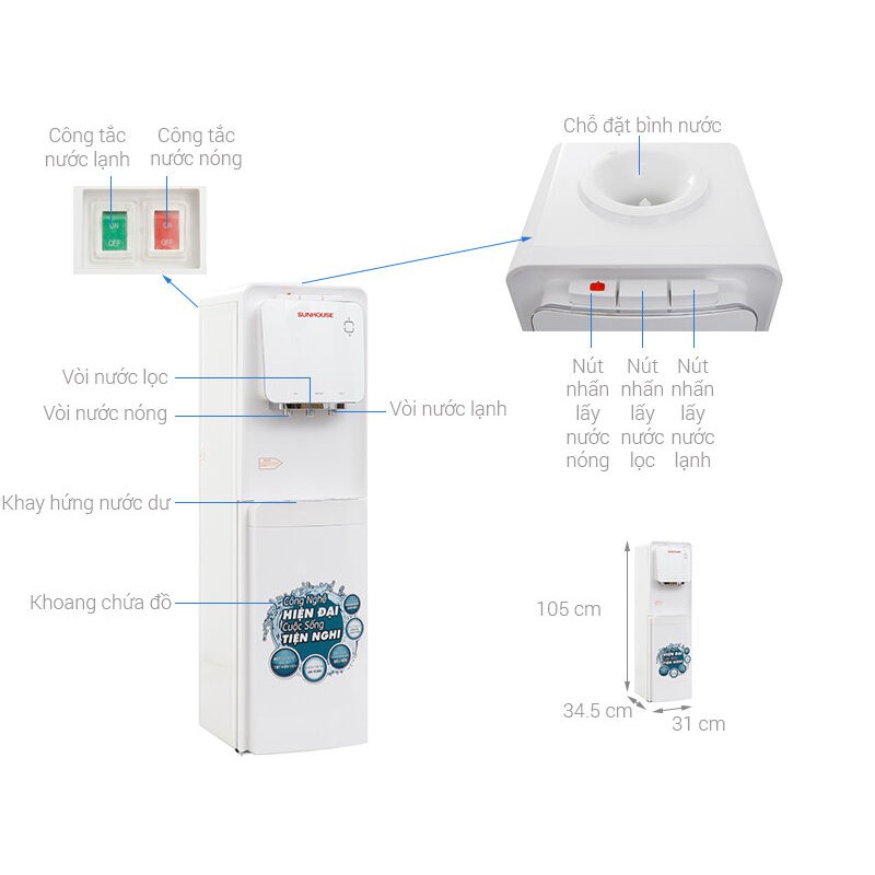 Cây nước nóng lạnh Sunhouse SHD9546 - Chính hãng