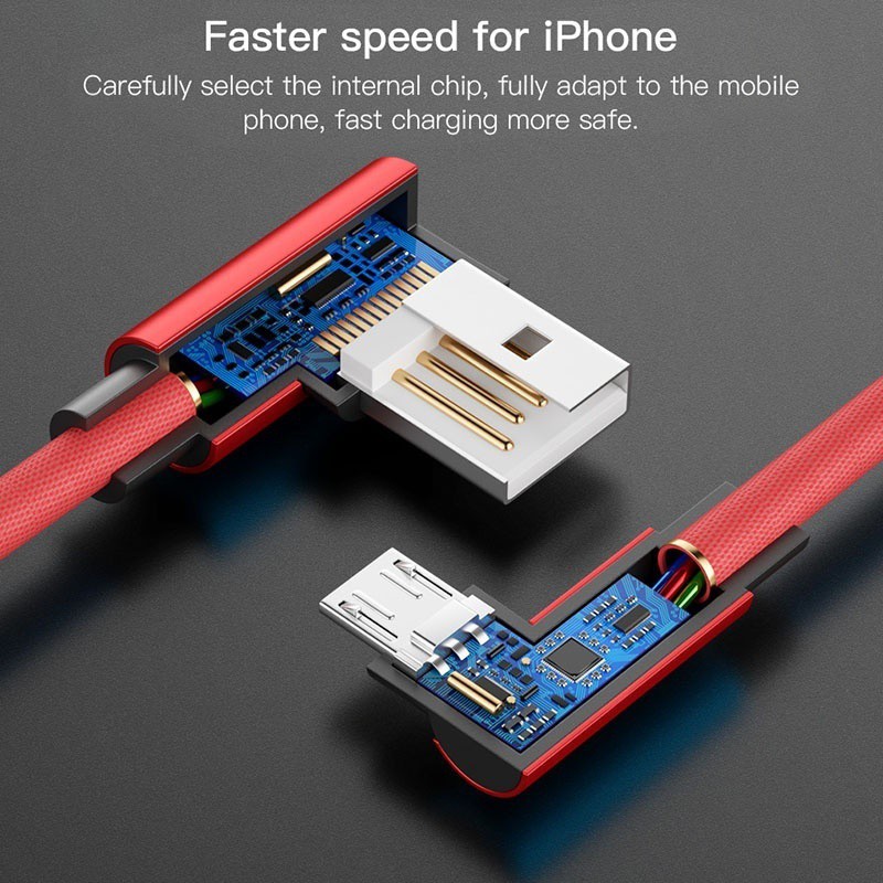 Cáp sạc nhanh đầu vuông góc 90 độ thích hợp cho Iphone Ipad Andorid