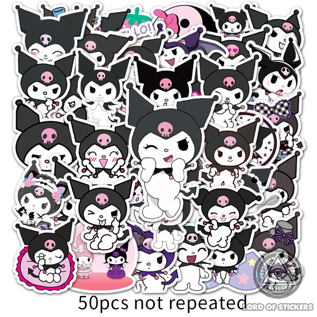 Set 50 Nhãn Dán Kuromi Sticker Nhân Vật Hoạt Hình Cute Dễ Thương Chống Thấm Nước Trang Trí Mũ Bảo Hiểm, Laptop, Vali, Sổ