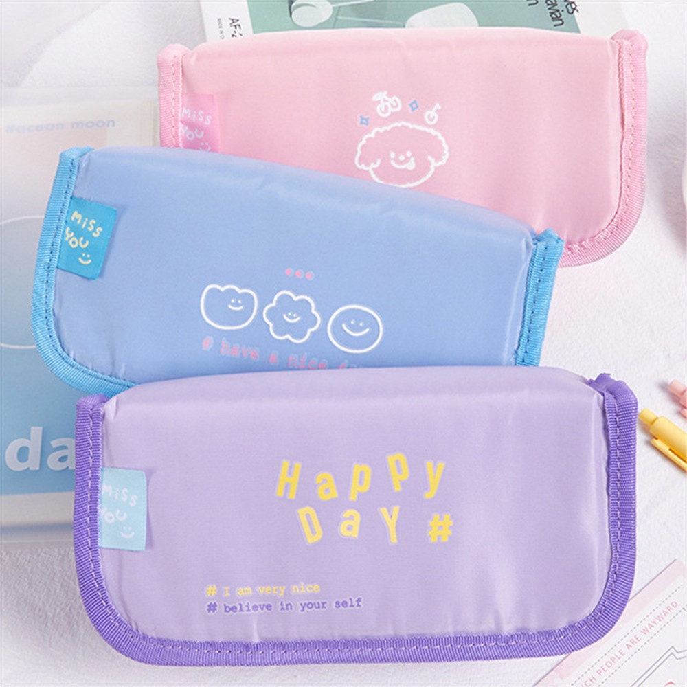 Cod Qipin Túi Đựng Bút Chì Mỹ Phẩm Để Bàn Nắp Lật Hai Ngăn Hình Chữ Nhật Màu Kẹo Đơn Giản INS Dành Cho Bạn Nữ