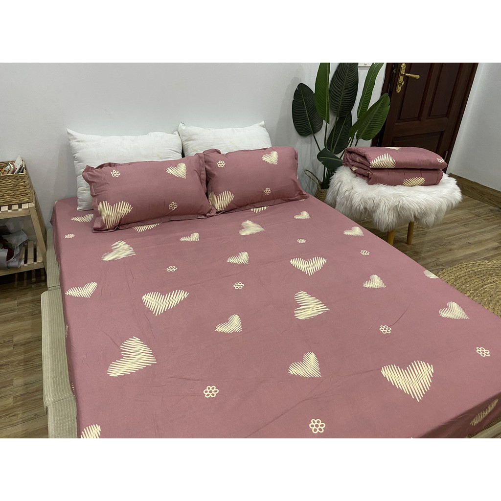 SET GA CHUN VÀ 2 VỎ GỐI NẰM COTTON POLY NGOCANHBEDDING HOT NHẤT HÈ 2021 MẪU TIM HỒNG