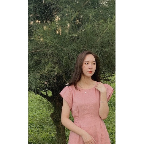 Đầm linen midi cột dây sau
