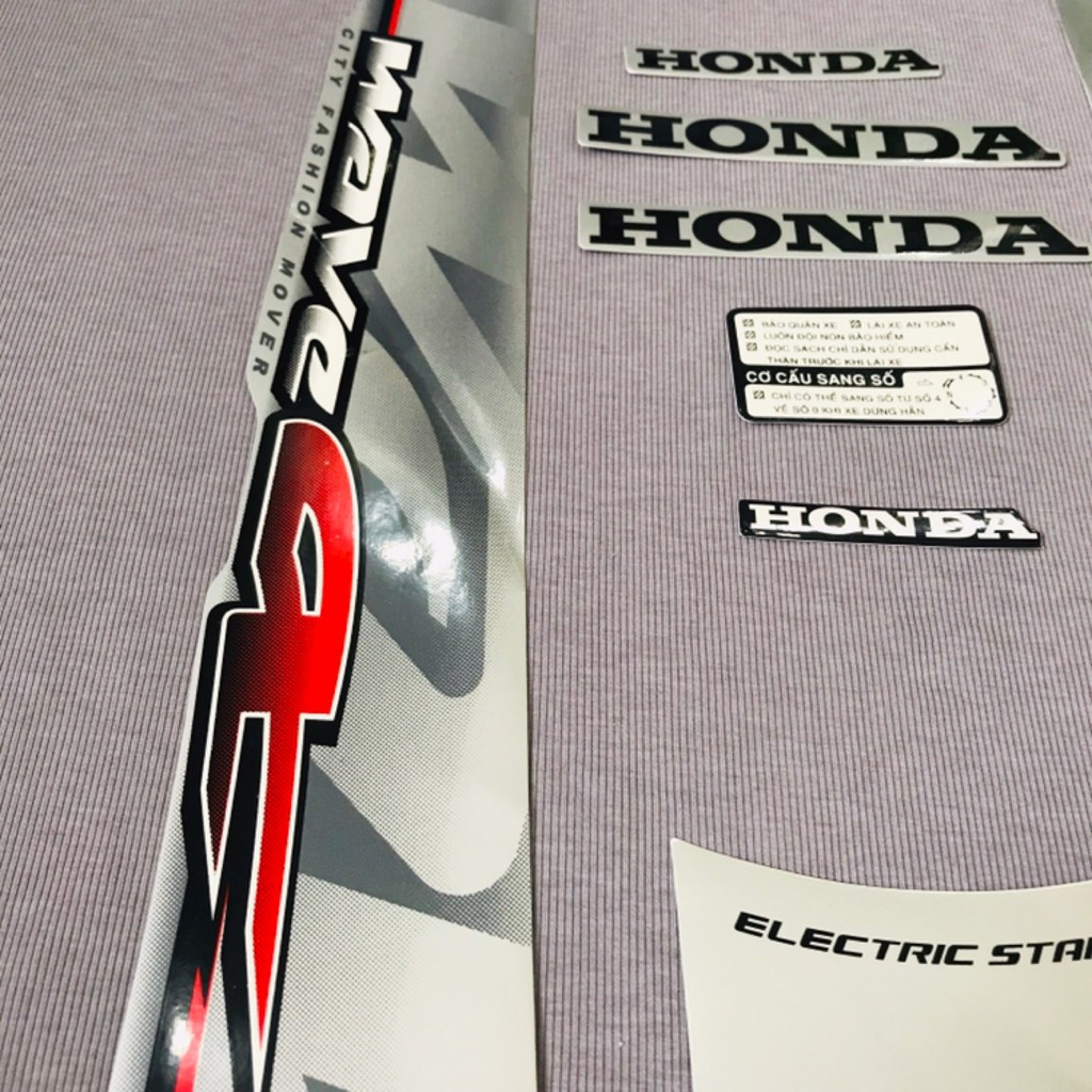 Nguyên bộ tem rời 3 lớp zin thái dán xe máy Honda Wave alpha 2011 2012 màu trắng xám