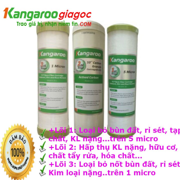 LÕI LỌC NƯỚC KANGAROO CHÍNH HÃNG SỐ 1 2 3 [HÀNG NHÁI CHỊU PHẠT 10TR] GỒM 01 LÕI SỐ 1 - 01 LÕI SỐ 2 - 01 LÕI SỐ 3 | BigBuy360 - bigbuy360.vn