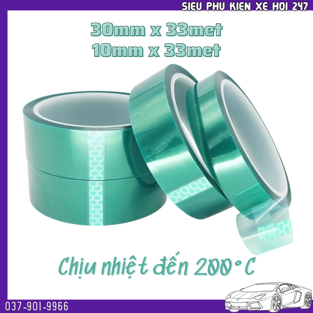 Cuộn băng keo silicon PET cách điện, chịu nhiệt đến 200°C màu xanh lá 33M