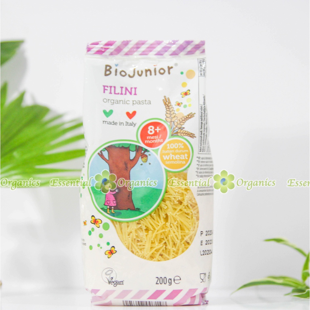Mì nui ăn dặm hữu cơ cho bé Bio Junior 200g từ 8 tháng tuổi (Hình vỏ sò/ Hình chữ cái/ Hình sợi)