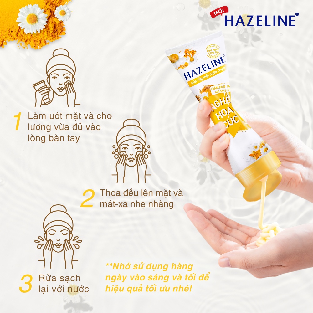 Combo 2 tuýp Sữa rửa mặt ngừa mụn Hazeline Nghệ Hoa Cúc 100g