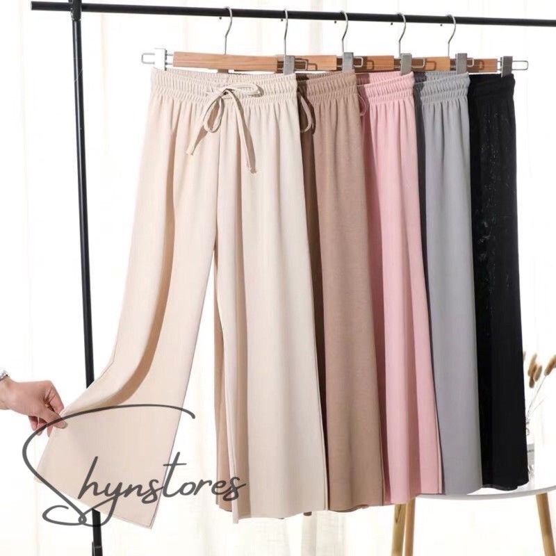 Quần ống rộng nữ dáng suông trơn dài Shyntores - quần suông nữ cạp chun vải tăm chống nhăn cao cấp