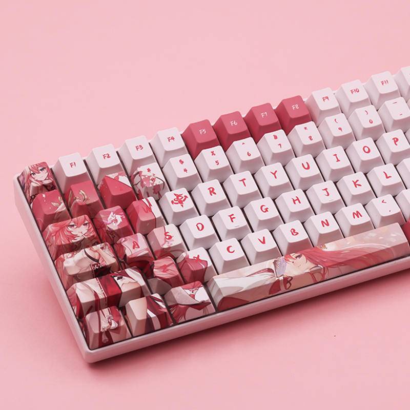 Set 132 Nút Bàn Phím Genshin Impact Yae Miko Keycap PBT Màu Hồng Trắng Cá Tính Mechanical Keyboard Dye Sub