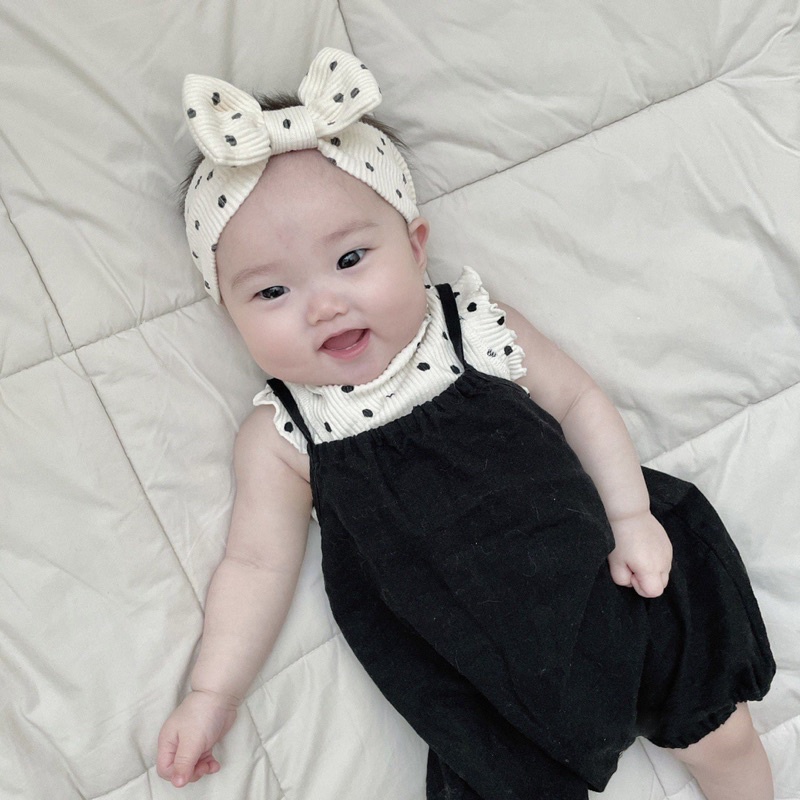 Set bộ yếm + áo, băng đô chấm bi siêu xinh cho bé gái đáng yêu mặc đi chơi, đi dự tiệc.