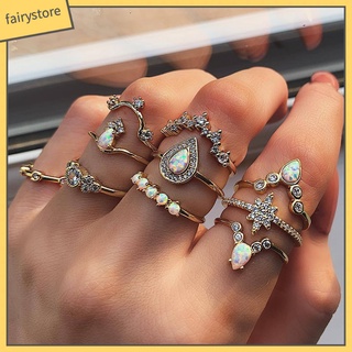Set 10 Nhẫn Đeo Đốt Ngón Tay Đính Đá Opal Nhân Tạo Thời Trang