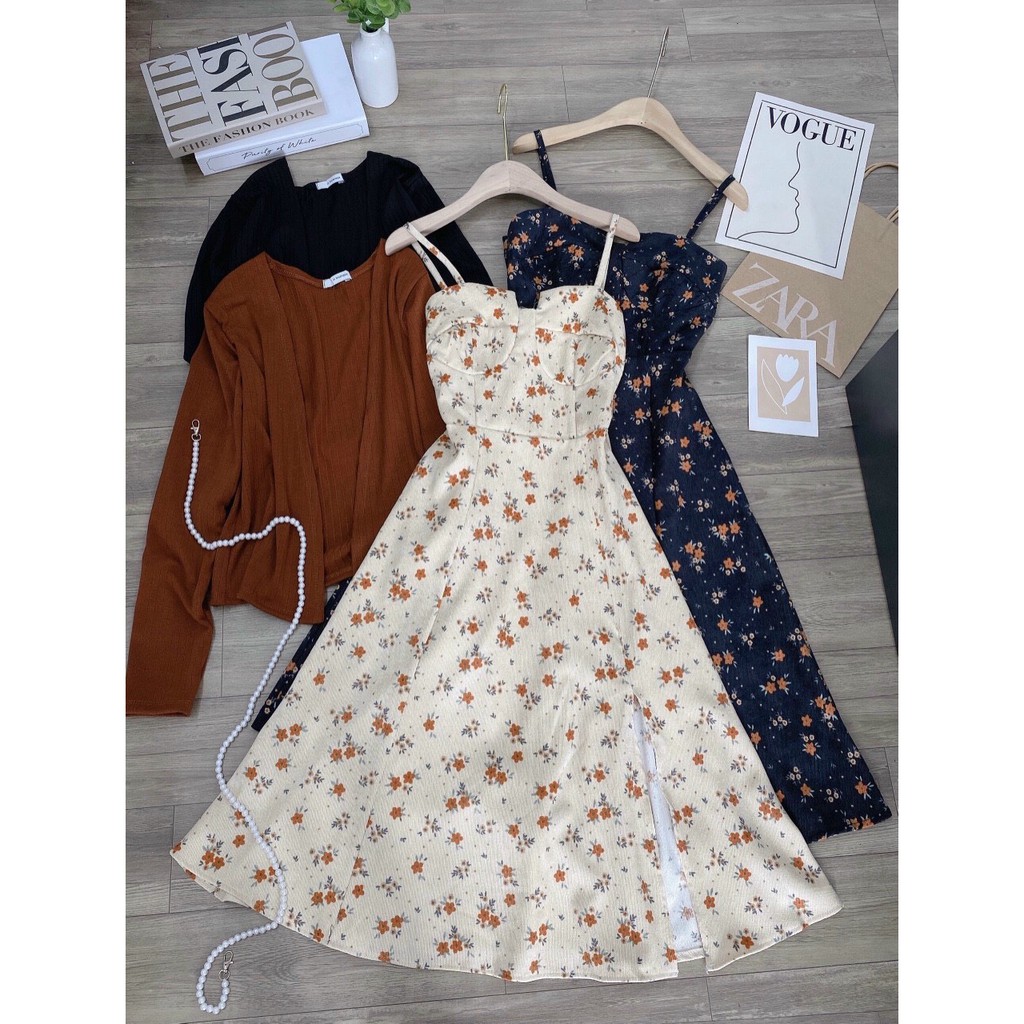 Đầm midi dáng dài, set đầm áo khoác đầm midi 2s hoa cổ xén kiểu dáng đơn giản nhưng vô cùng xinh xắn Tây Thi Shop | BigBuy360 - bigbuy360.vn