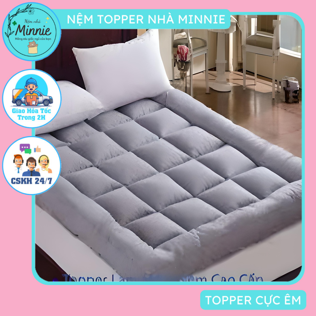 Nệm bông topper dày 7cm kiểu mới cực rẻ nhiều size 1m6 X 2m màu xám trang trí phòng ngủ