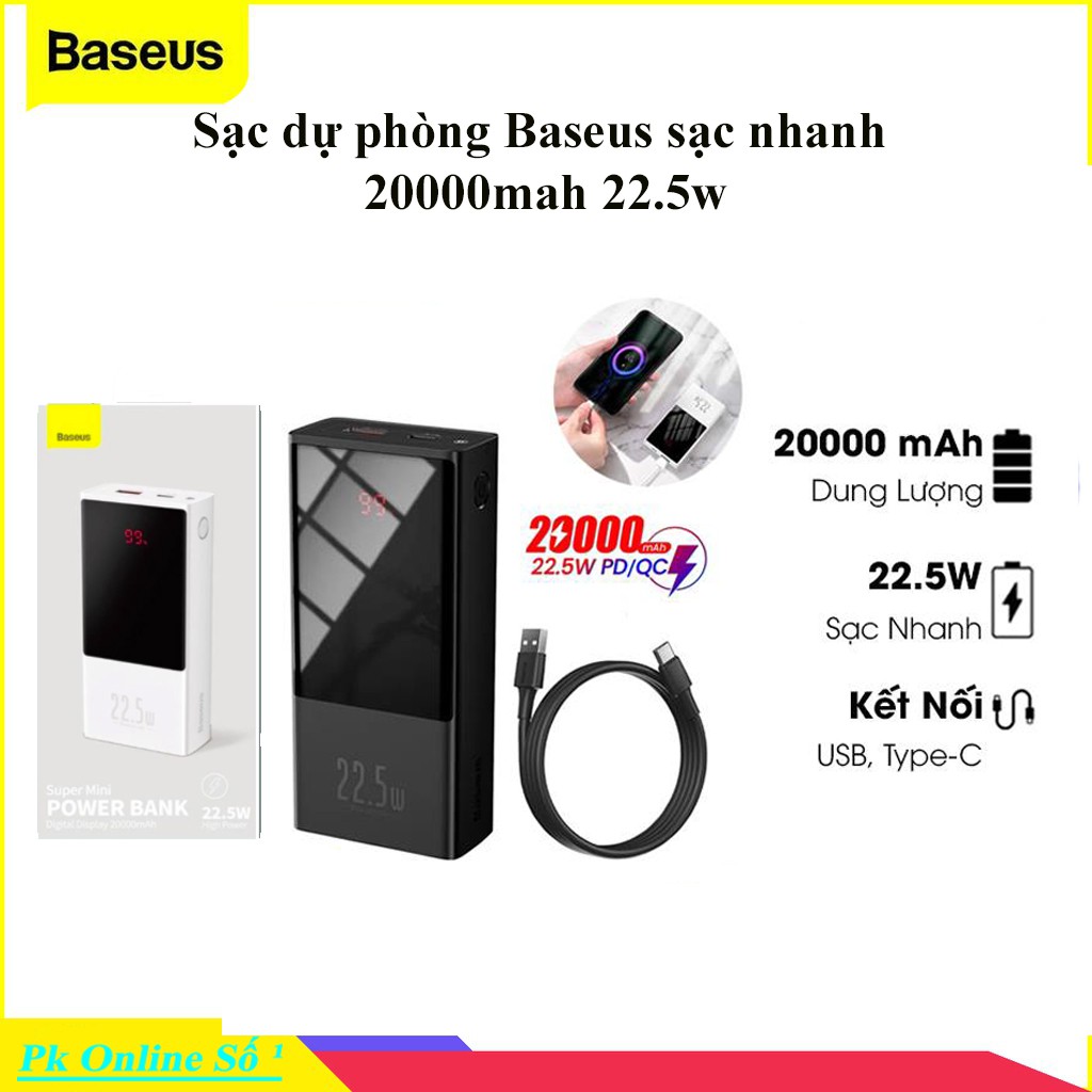 Pin Dự Phòng Baseus Super mini digital Display power bank 20000mAh 22.5W