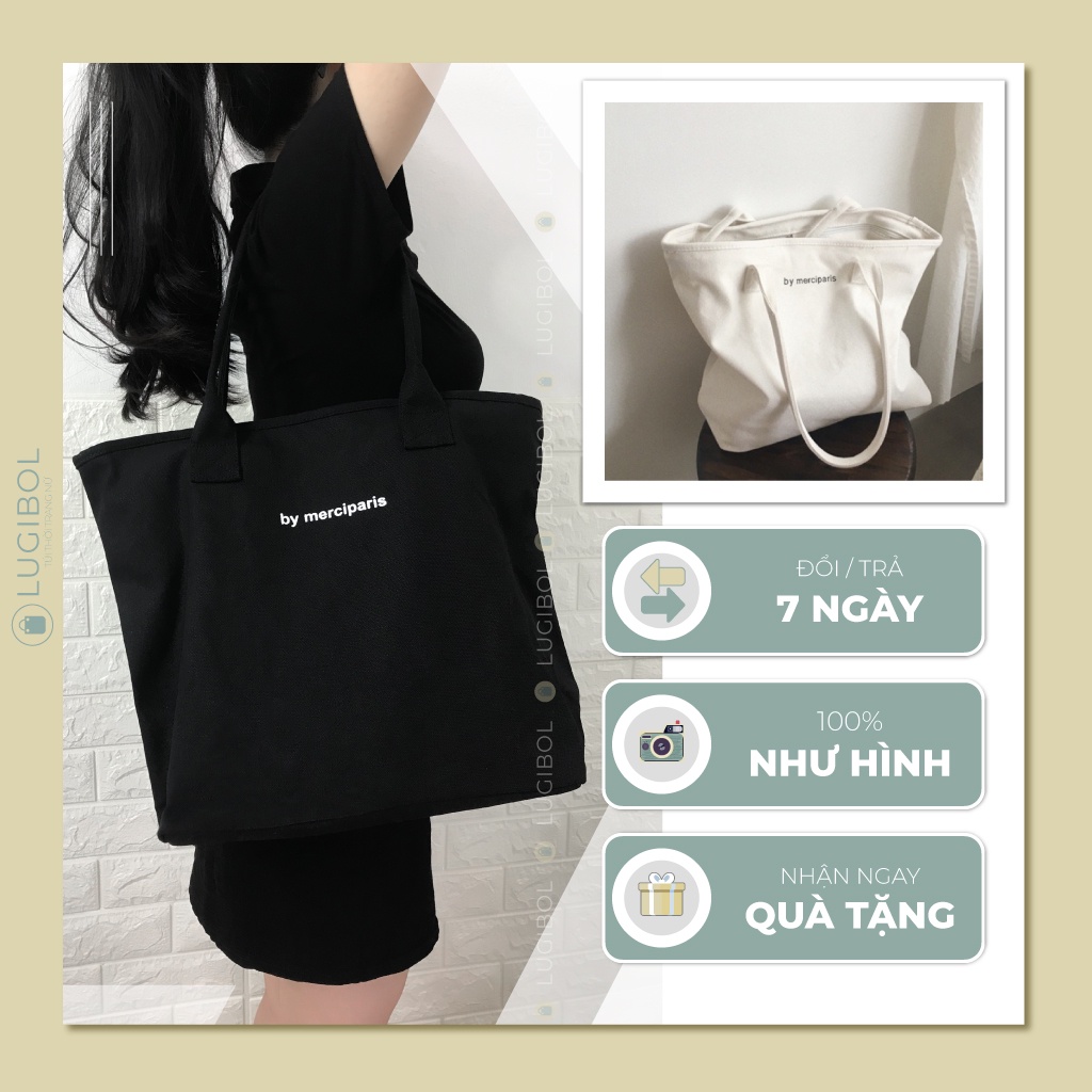 Túi tote vải canvas đeo vai basic thời trang nữ cao cấp Merciparis LUGIBOL LG08