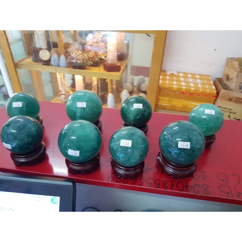Quả cầu phong thủy đá Florit xanh lá hàng thiên nhiên