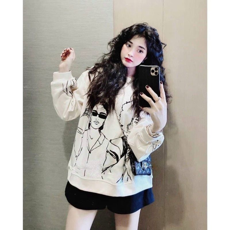 Áo Sweater Nỉ Cô Gái, Áo Nỉ Nữ Form Rộng Tay Phồng | BigBuy360 - bigbuy360.vn