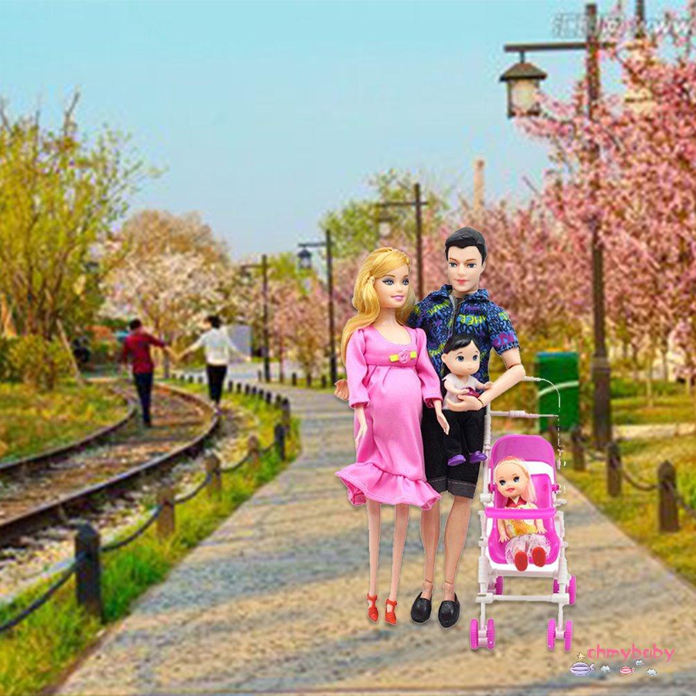 Set 5 búp bê mang thai mẹ và con trai + 2 xe đẩy em bé