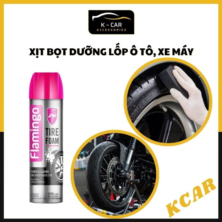 Xịt bọt vệ sinh dưỡng vỏ lốp ô tô, xe máy chính hãng Flamingo F003 500ml