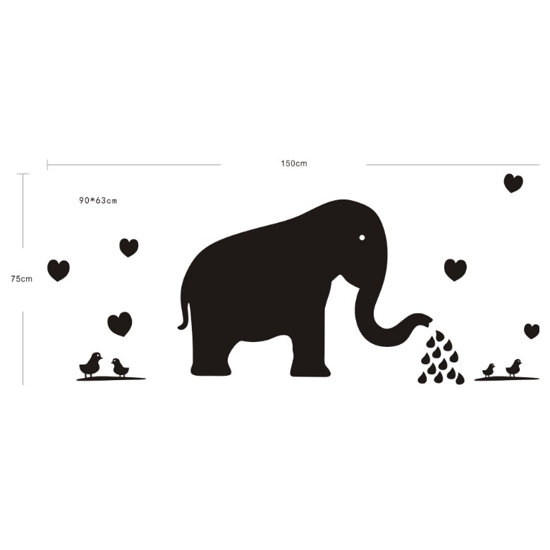 Decal trang trí tường Bảng viết Con Voi phun nước đen
