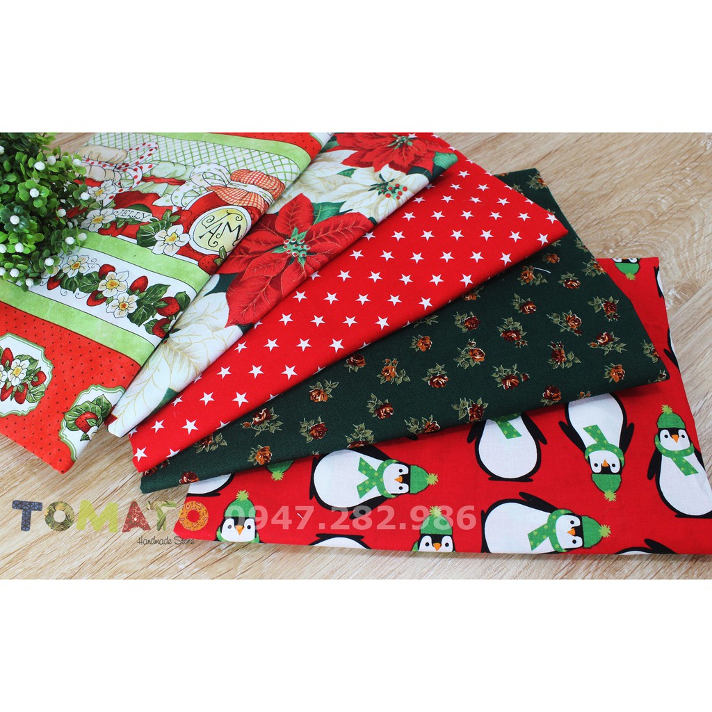 Set vải thô Hàn đẹp màu Noel may váy áo, chăn ga, túi ví