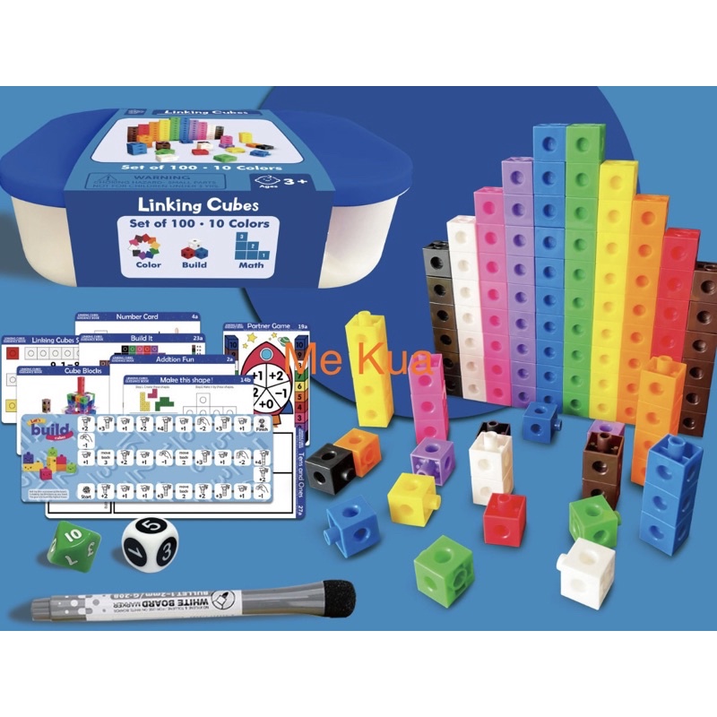 Linking cube đồ chơi học toán , xếp hình nhiều màu sắc tặng dán number block