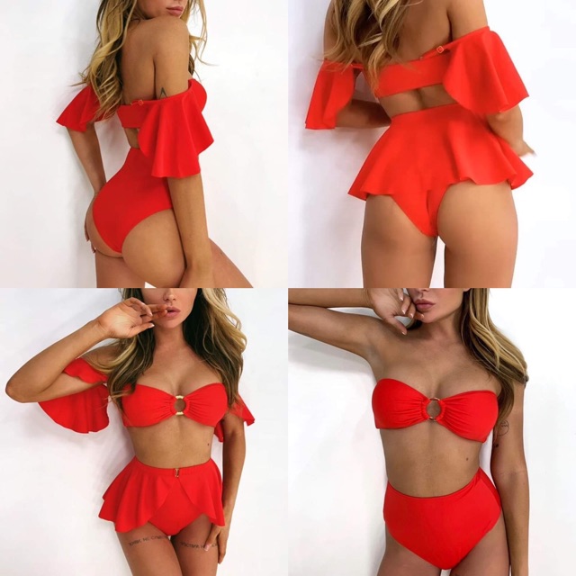 [BKN607] &lt;ÂU&gt; SET BIKINI CÁNH TIÊN KÈM VÁY QUÂY ĐEN/ĐỎ/TRẮNG (CẠP CAO)