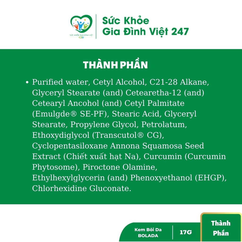 Bolada - 17G - Kem Bôi Da Nấm Ngứa, Hắc Lào, Ghẻ, Viêm Lỗ Chân Lông, Viêm Da Cơ Địa Zona Các Bệnh Ngoài Da BDcare