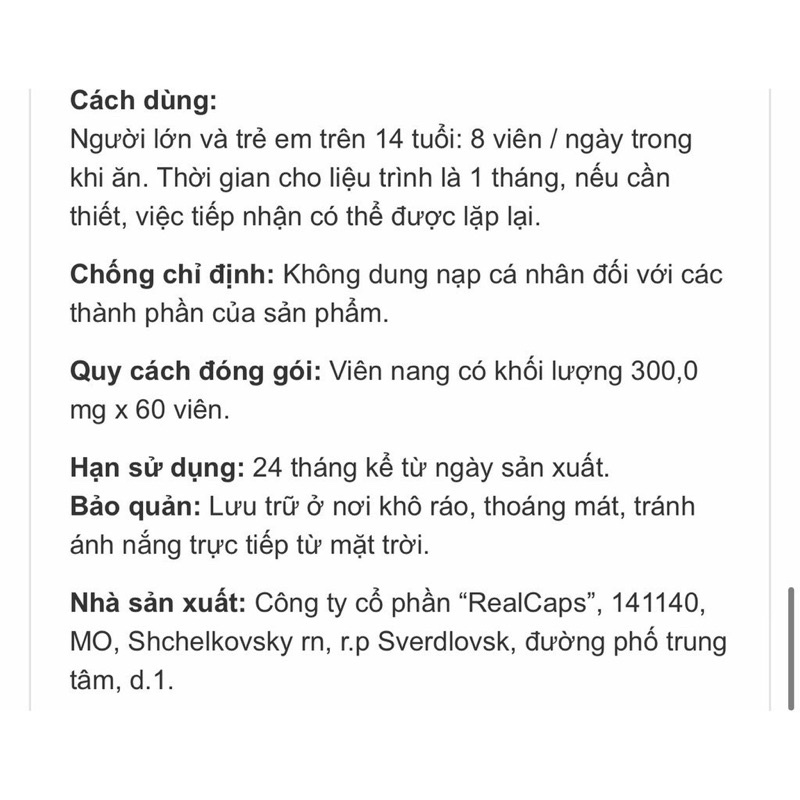 Tinh Dầu Thông Đỏ Real Caps Cedar Oil 60 Viên Của Nga