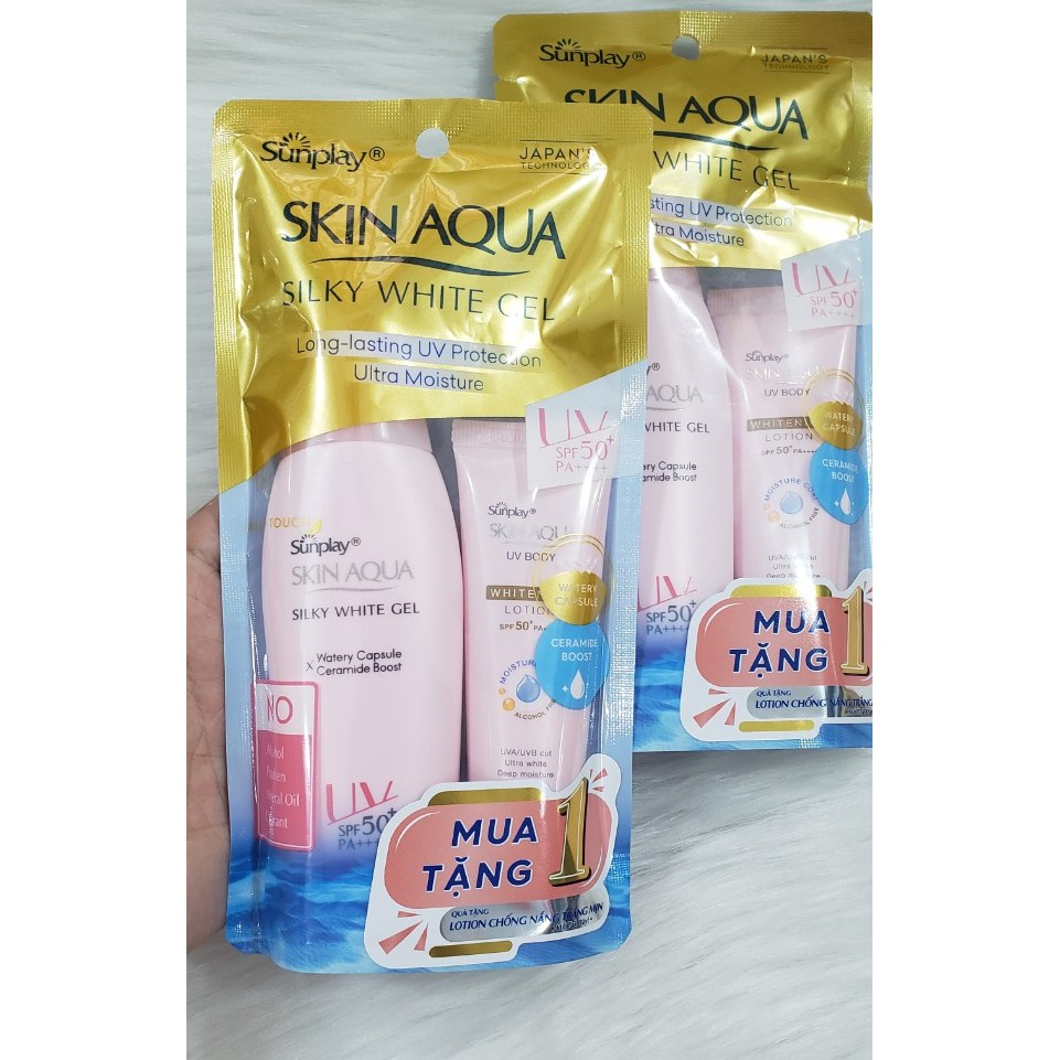 Gel Chống Nắng Dưỡng Da Trắng Mượt Sunplay Skin Aqua Silky White Gel SPF 50 PA+++ (70g)