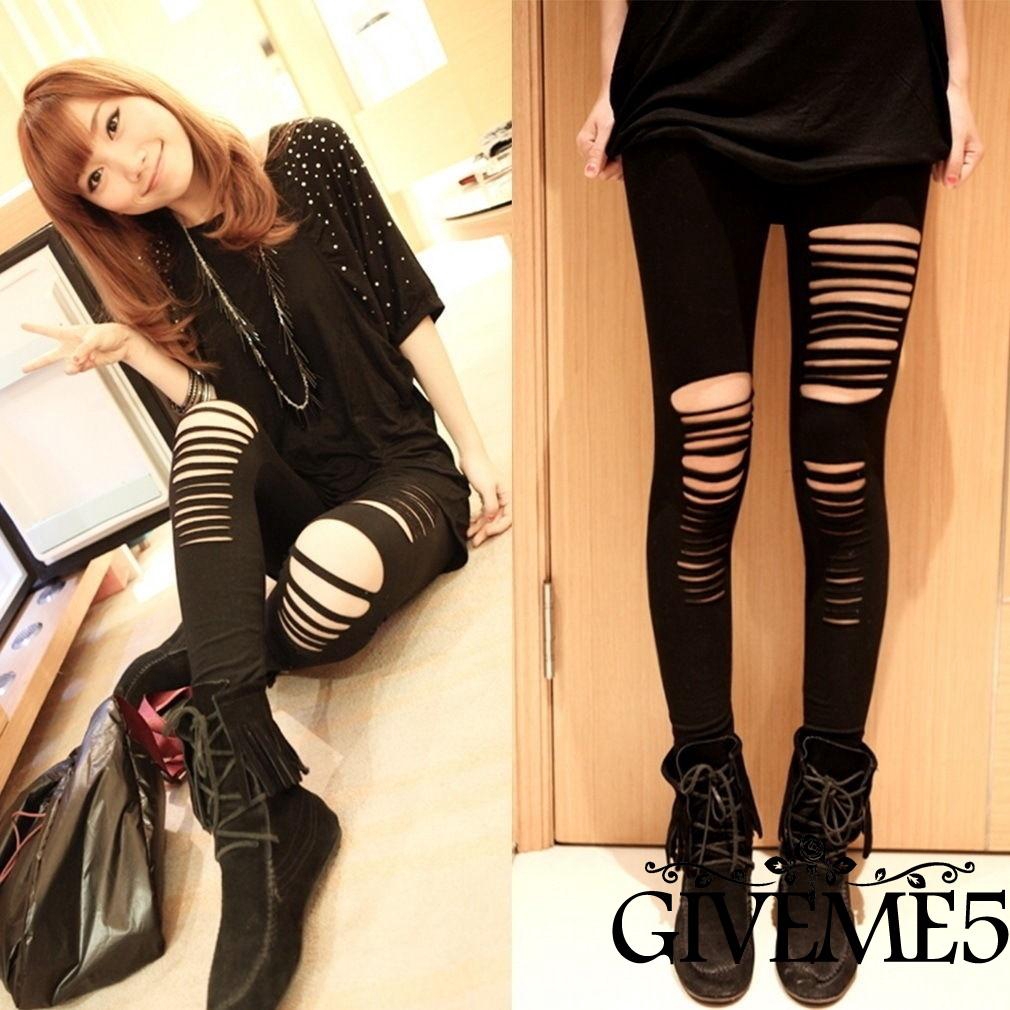 Quần legging dài rách gối thời trang nữ cá tính
