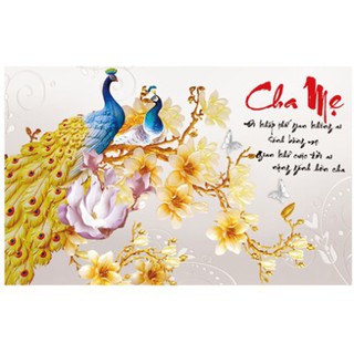 Tranh thêu chữ thập cha mẹ chim công 3D LV3171 - Chưa thêu